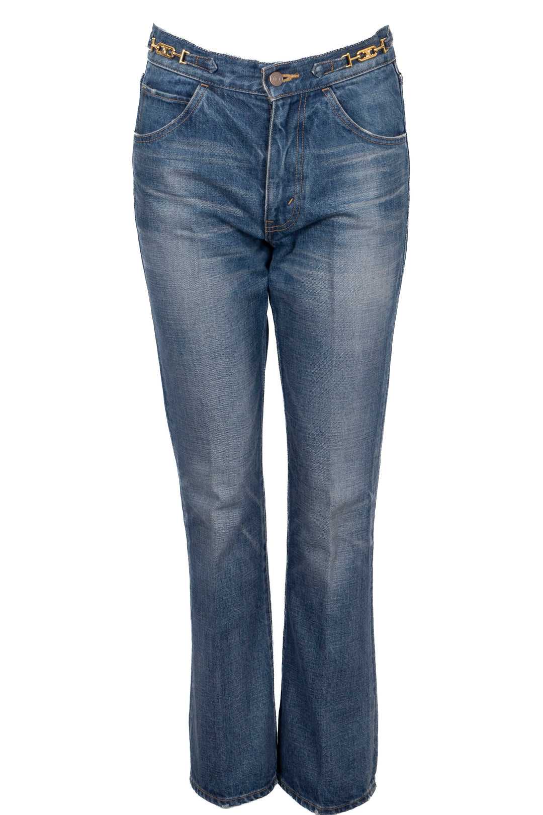 CELINE Flared Triomphe Detail Jeans Denim Blue