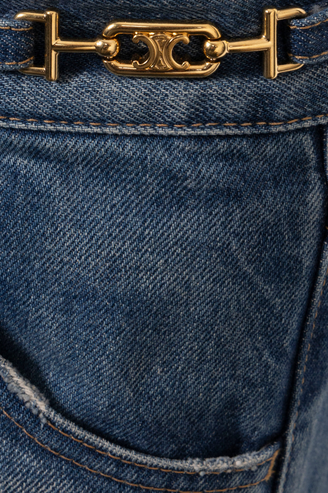 CELINE Flared Triomphe Detail Jeans Denim Blue