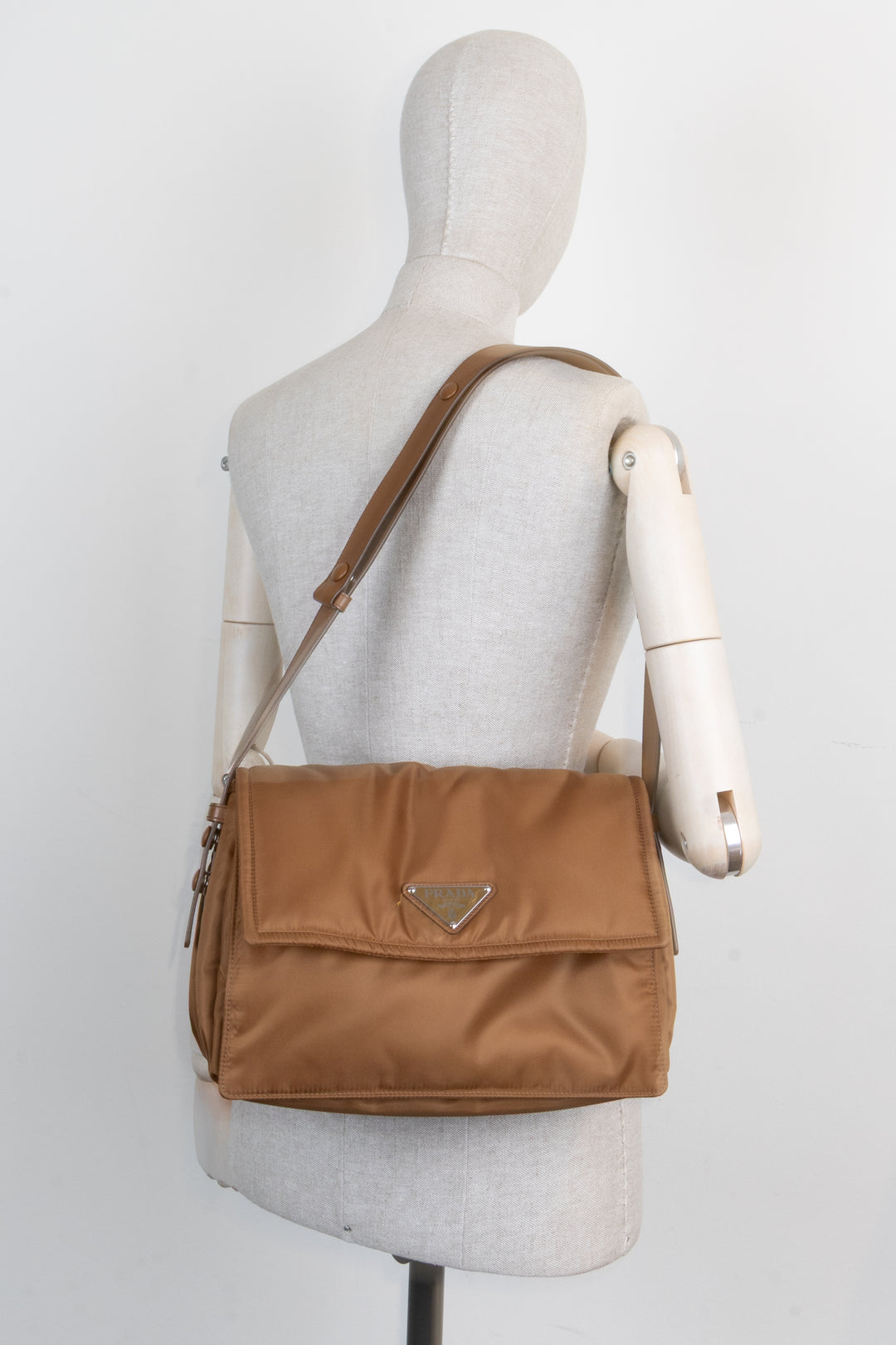 PRADA Traveller Logo Bag Medium Nylon Brandy