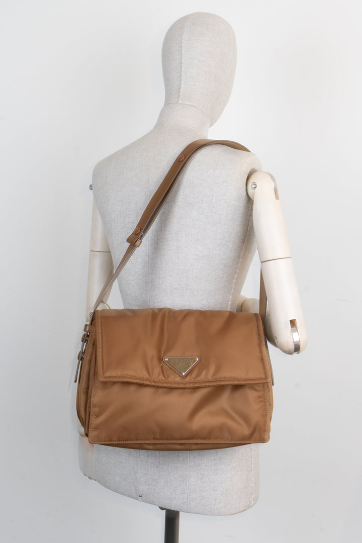 PRADA Traveller Logo Bag Medium Nylon Brandy
