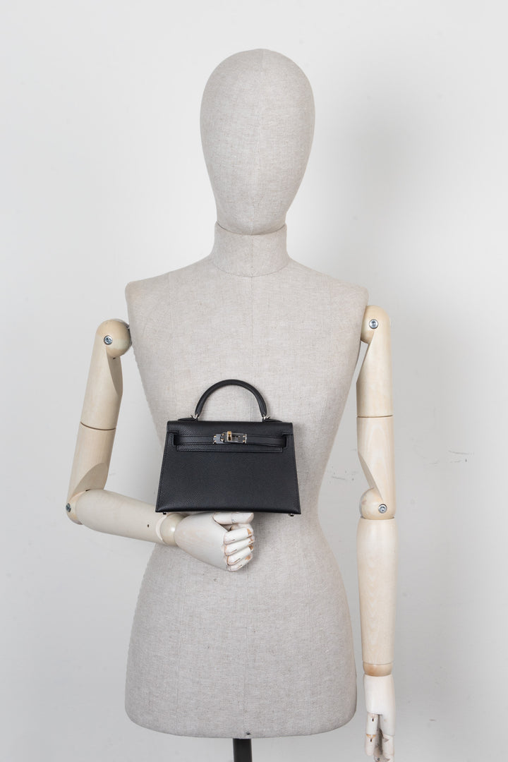 HERMÈS Mini Kelly II Sellier Electrum Epsom Noir