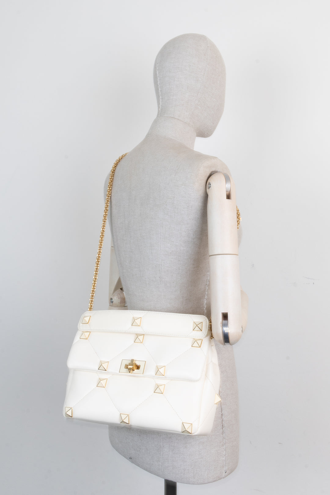 VALENTINO Medium Roman Stud Top Handle Bag Ivory
