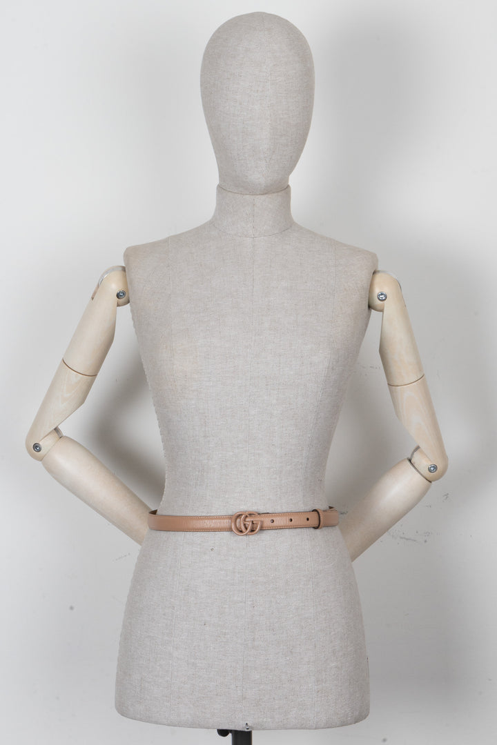 GUCCI Marmont GG Slim Belt Leather Beige