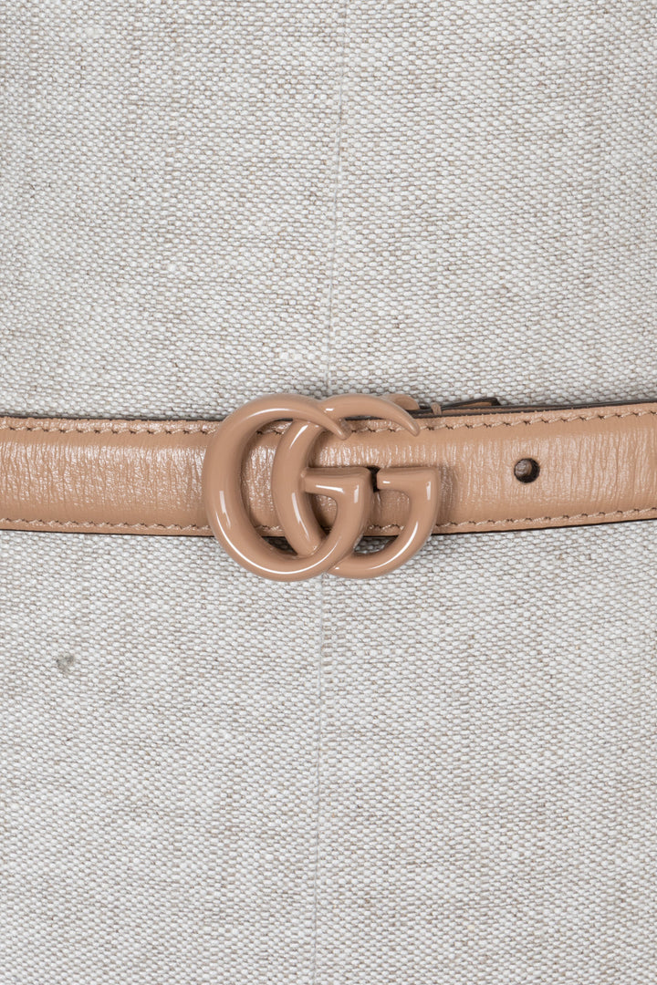GUCCI Marmont GG Slim Belt Leather Beige