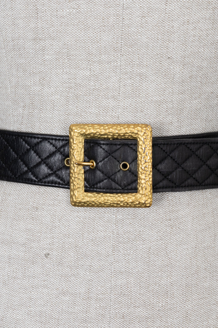 CHANEL Vintage Waist Belt Leather Black