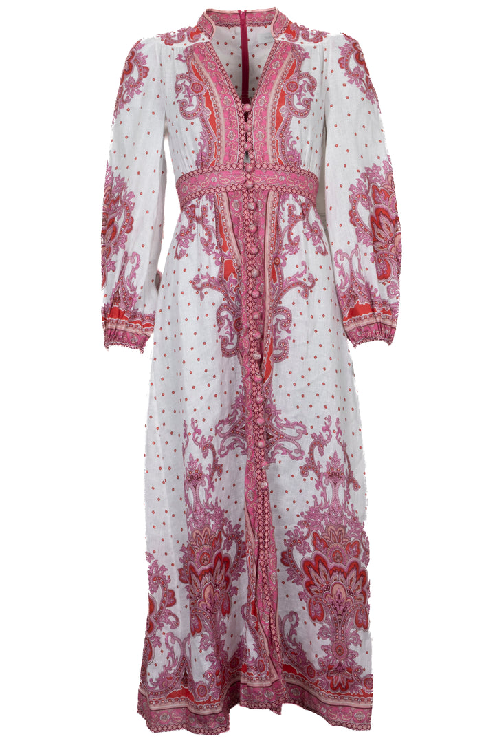 ZIMMERMANN Bells Paisley Dress Linen Pink White