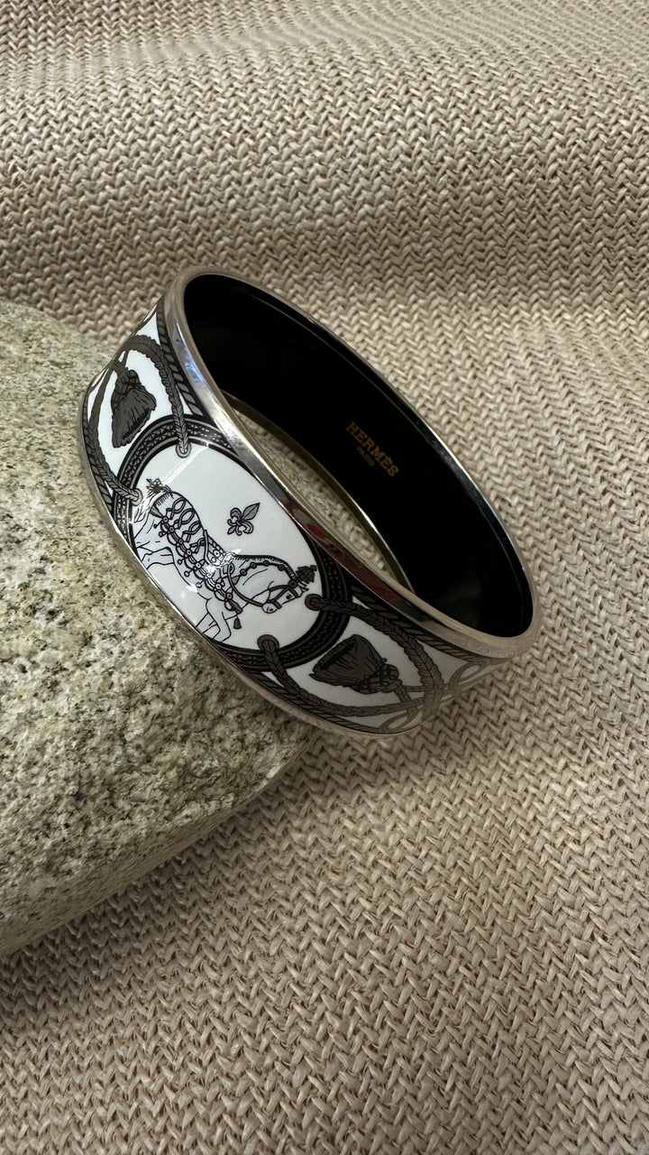 HERMÈS Wide Bracelet Enamel Silver