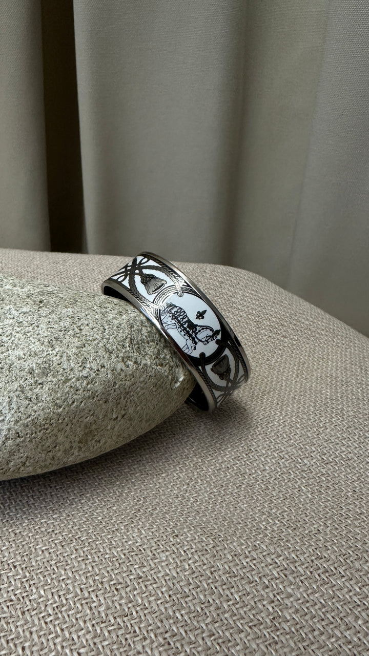 HERMÈS Wide Bracelet Enamel Silver