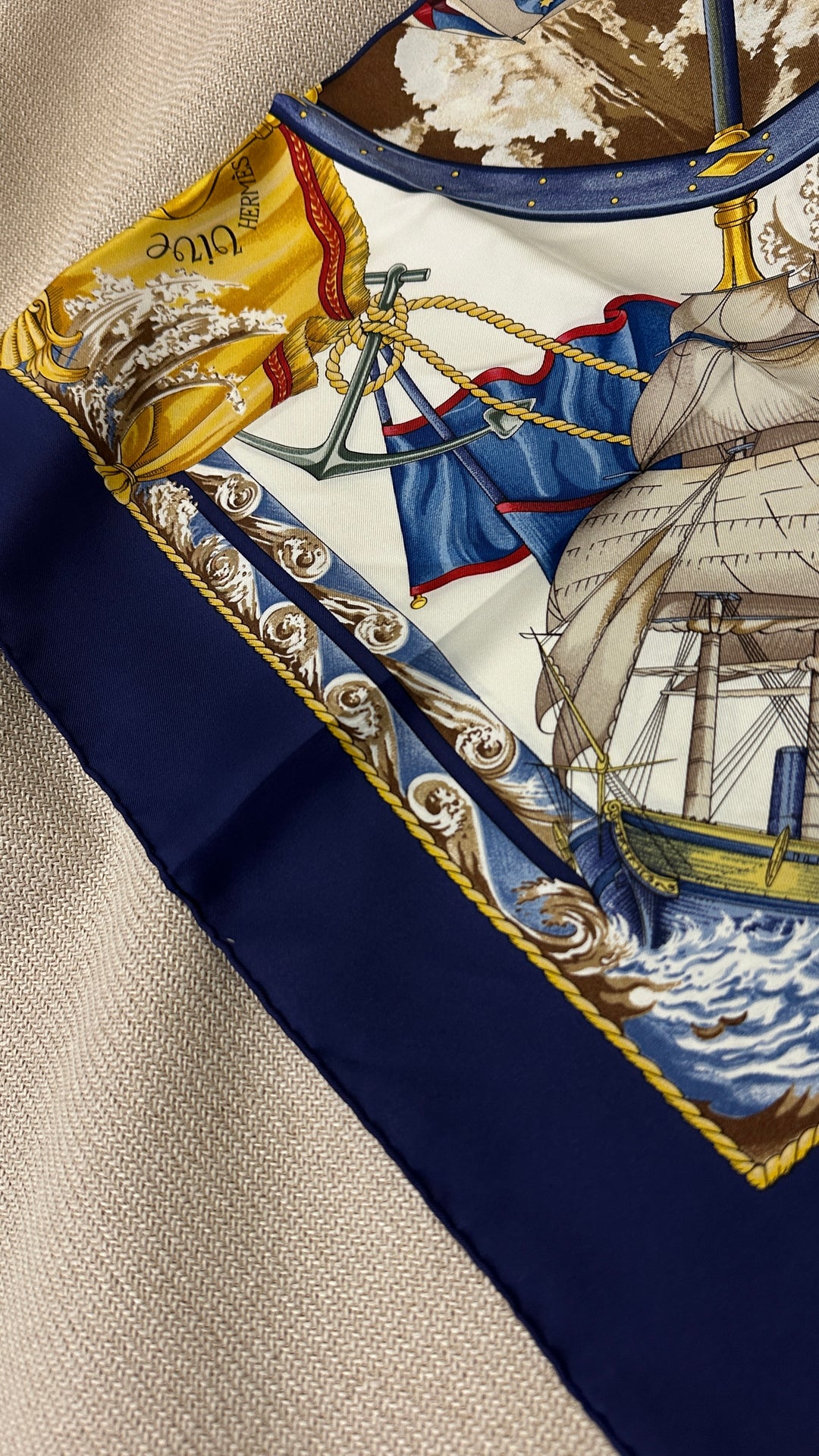 HERMÈS Vive Le Vent 90 Scarf Silk Blue