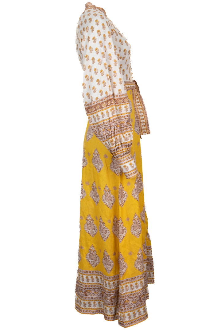 ZIMMERMANN Bonita Belted Dress Linen Yellow Brown