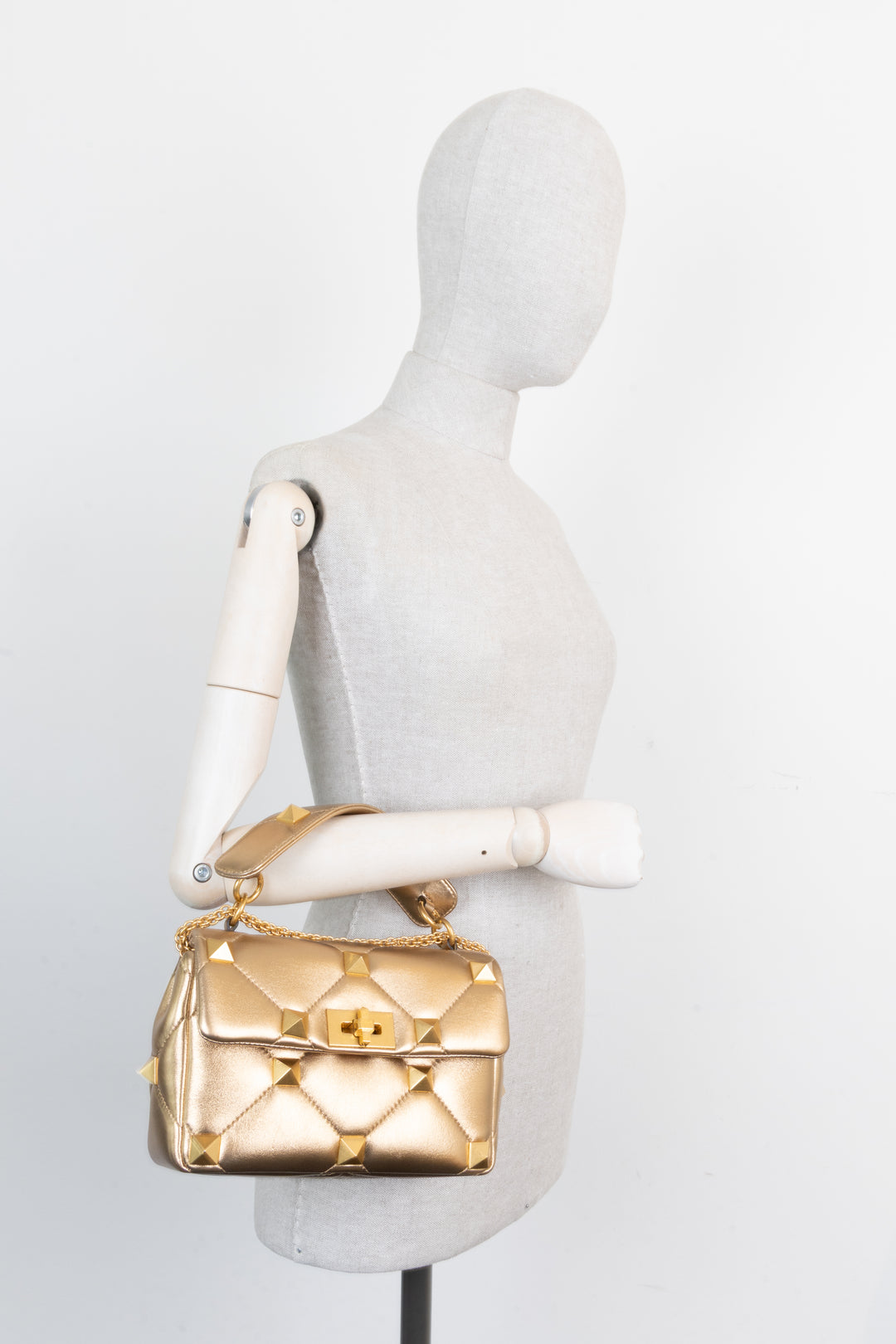 VALENTINO Small Roman Stud Top Handle Bag Gold
