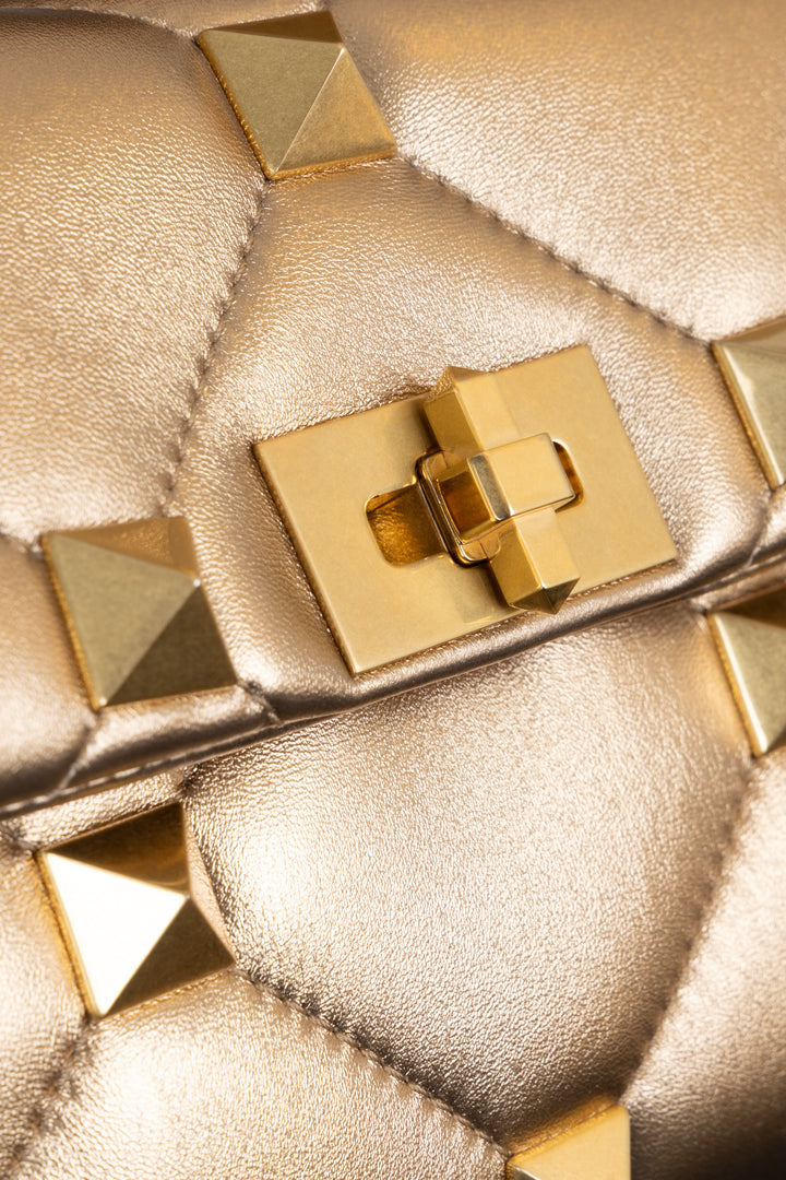 VALENTINO Small Roman Stud Top Handle Bag Gold