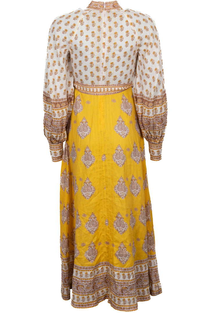 ZIMMERMANN Bonita Belted Dress Linen Yellow Brown
