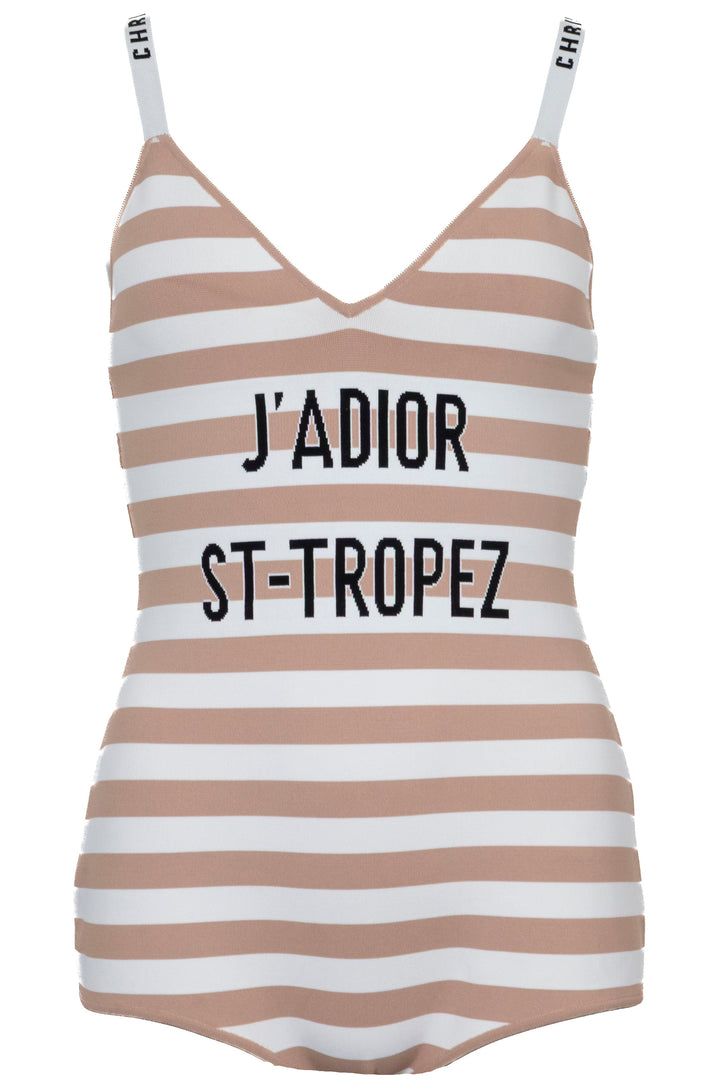CHRISTIAN DIOR J'Adior Striped Body Suit Beige White