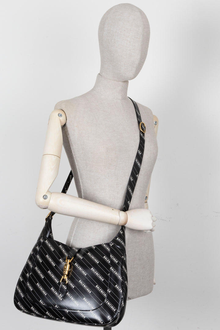 GUCCI X Balenciaga Logo Print Jackie 1961 Medium Leather Black