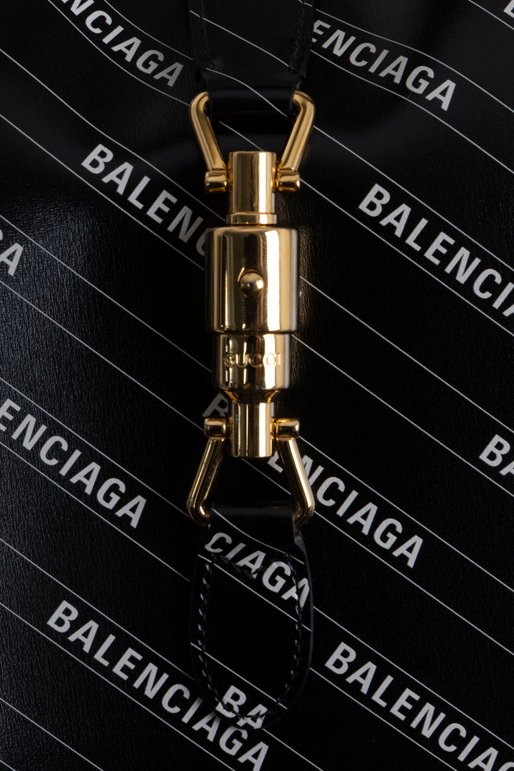 GUCCI X Balenciaga Logo Print Jackie 1961 Medium Leather Black
