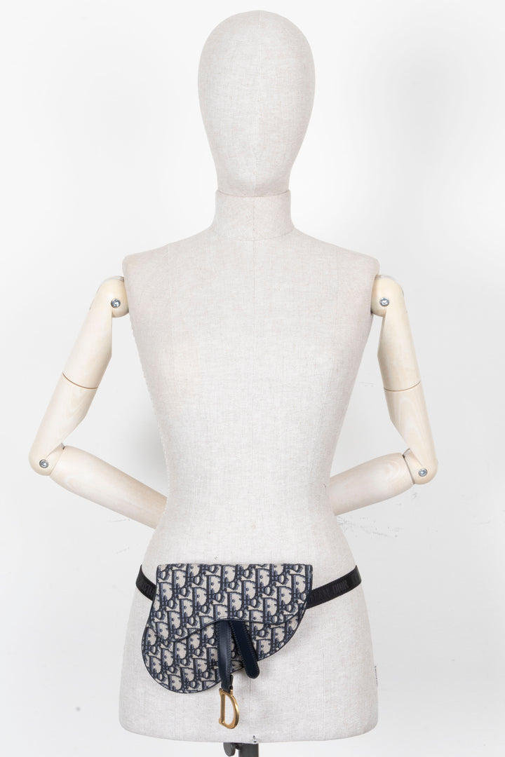 CHRISTIAN DIOR Saddle Belt Bag Oblique Canvas Blue