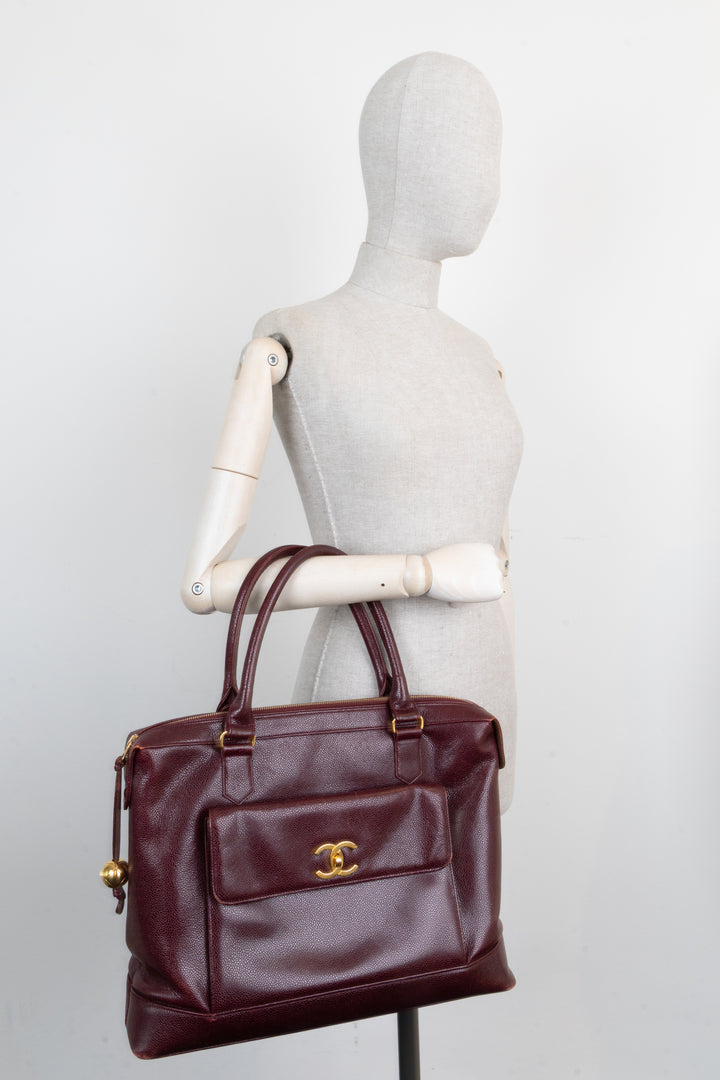 CHANEL Vintage CC Pocket Tote Caviar Bordeaux