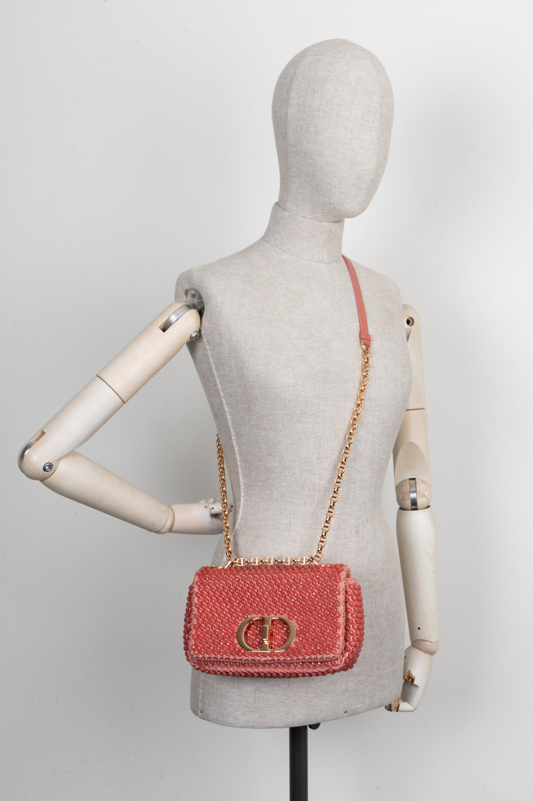 CHRISTIAN DIOR Beaded Caro Bag Coral