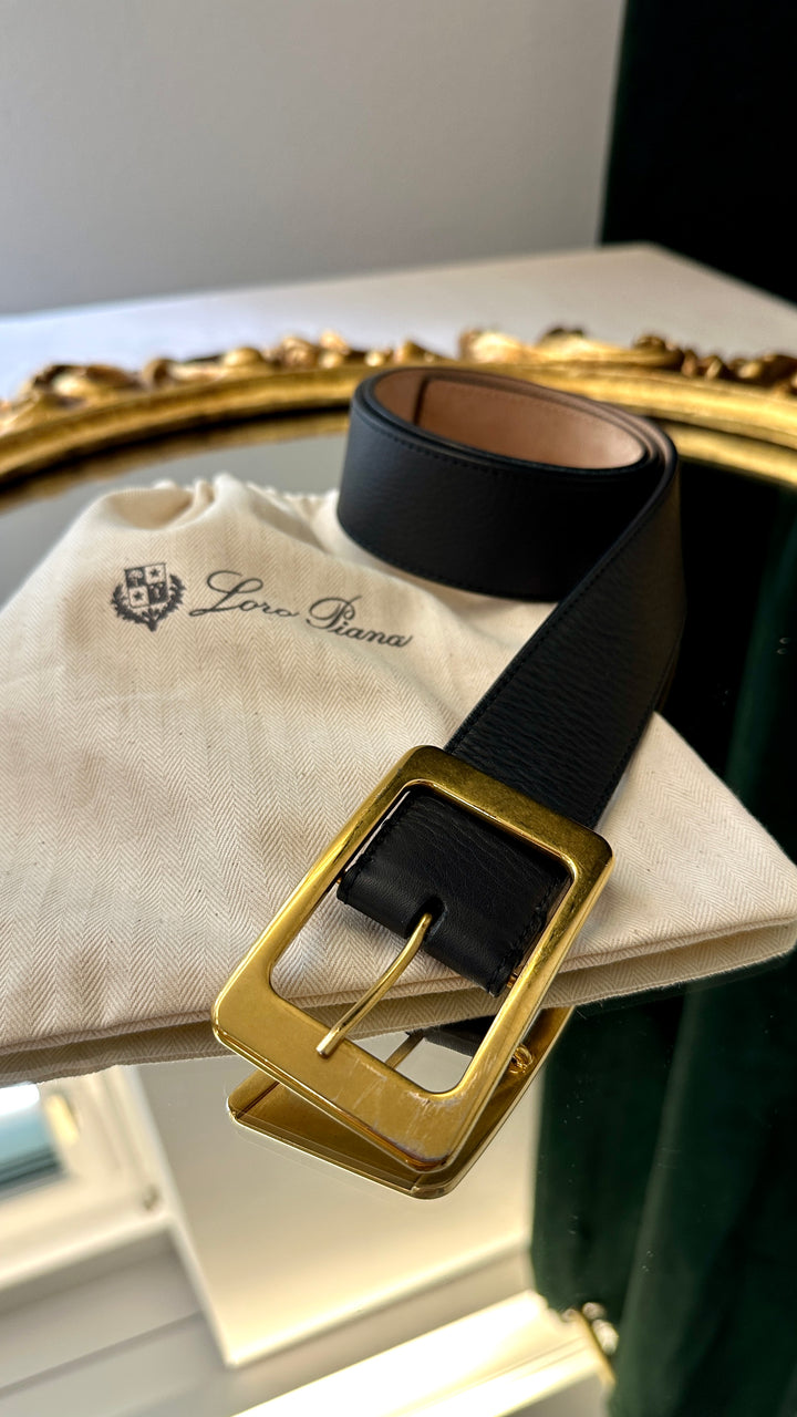 LORO PIANA Belt Leather Navy Gold