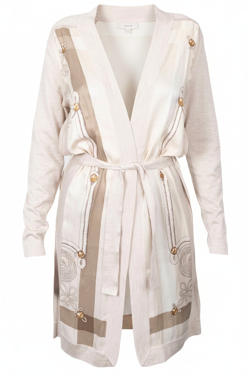 HERMÈS Belted Cardigan Brandebourgs Twillaine Cashmere Silk Beige