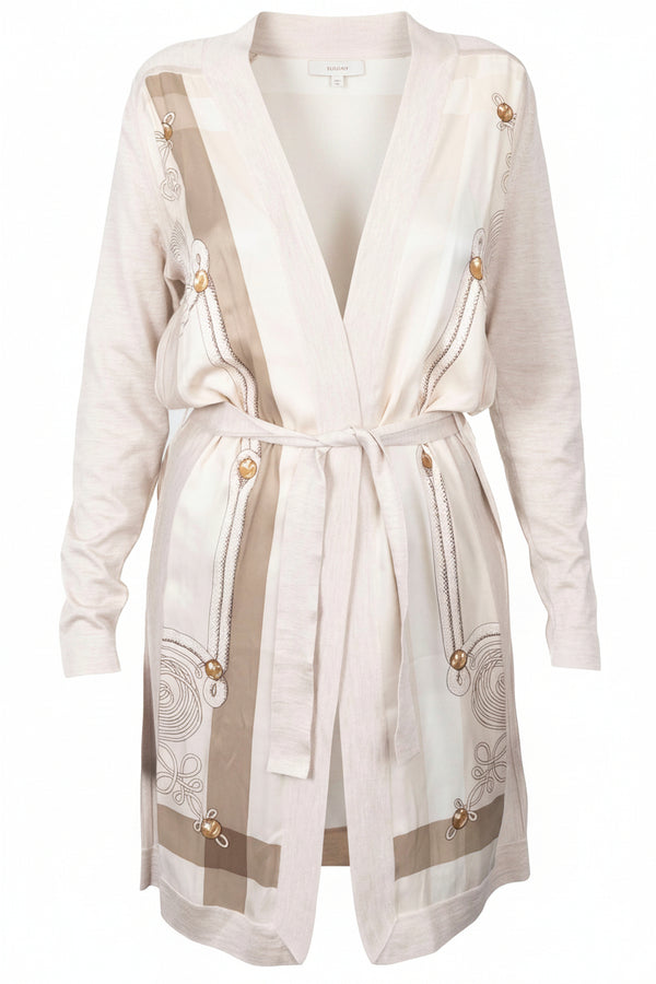 HERMÈS Belted Cardigan Brandebourgs Twillaine Cashmere Silk Beige