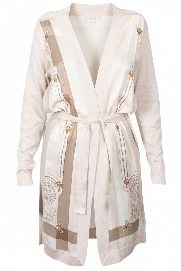 HERMÈS Belted Cardigan Brandebourgs Twillaine Cashmere Silk Beige