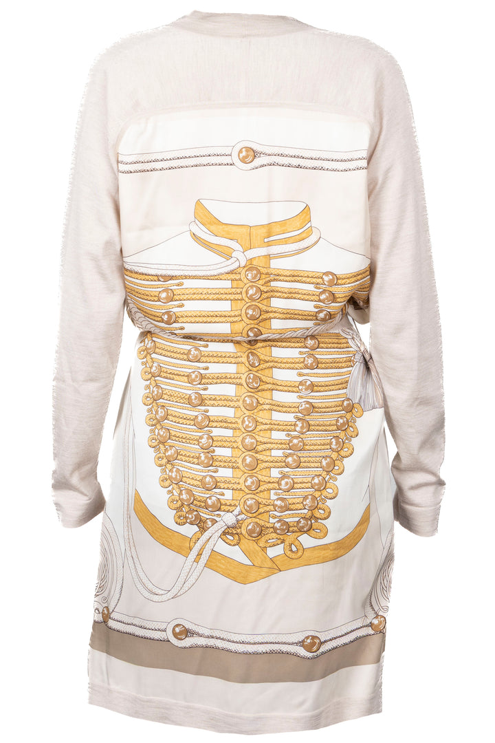 HERMÈS Belted Cardigan Brandebourgs Twillaine Cashmere Silk Beige
