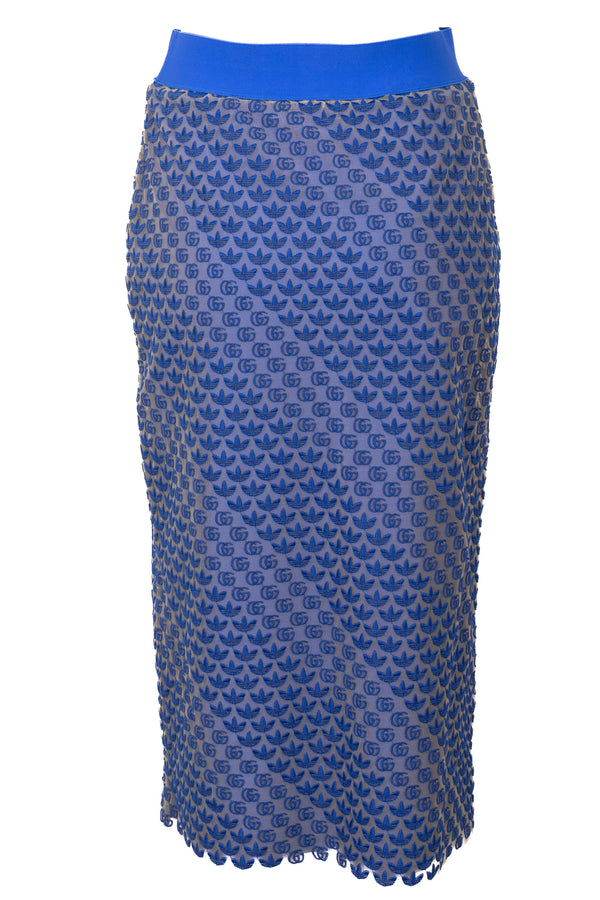 GUCCI x ADIDAS All Over Logo Pencil Skirt Tulle Blue