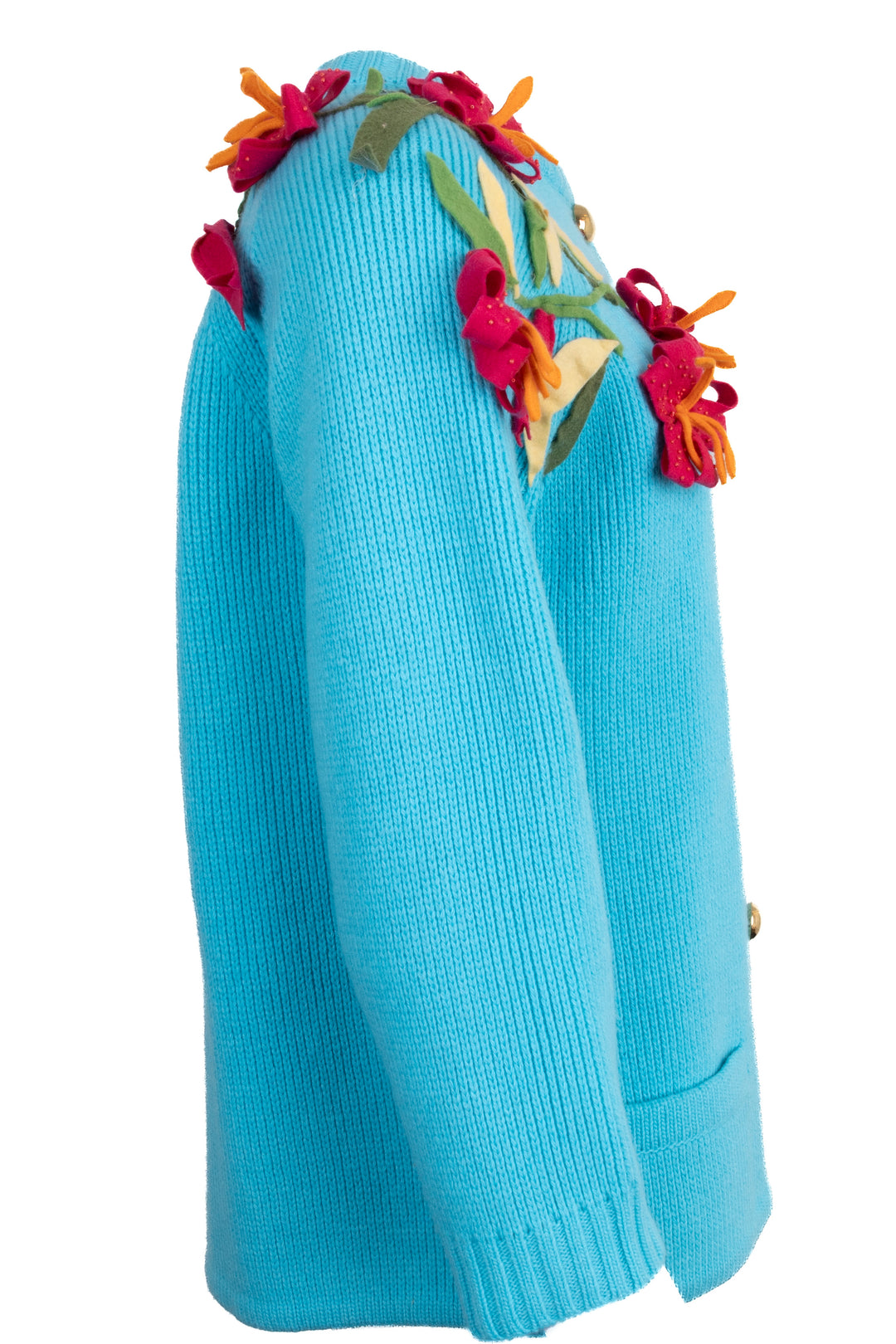 GUCCI Garden Flower Embroidered Knit Jacket Blue
