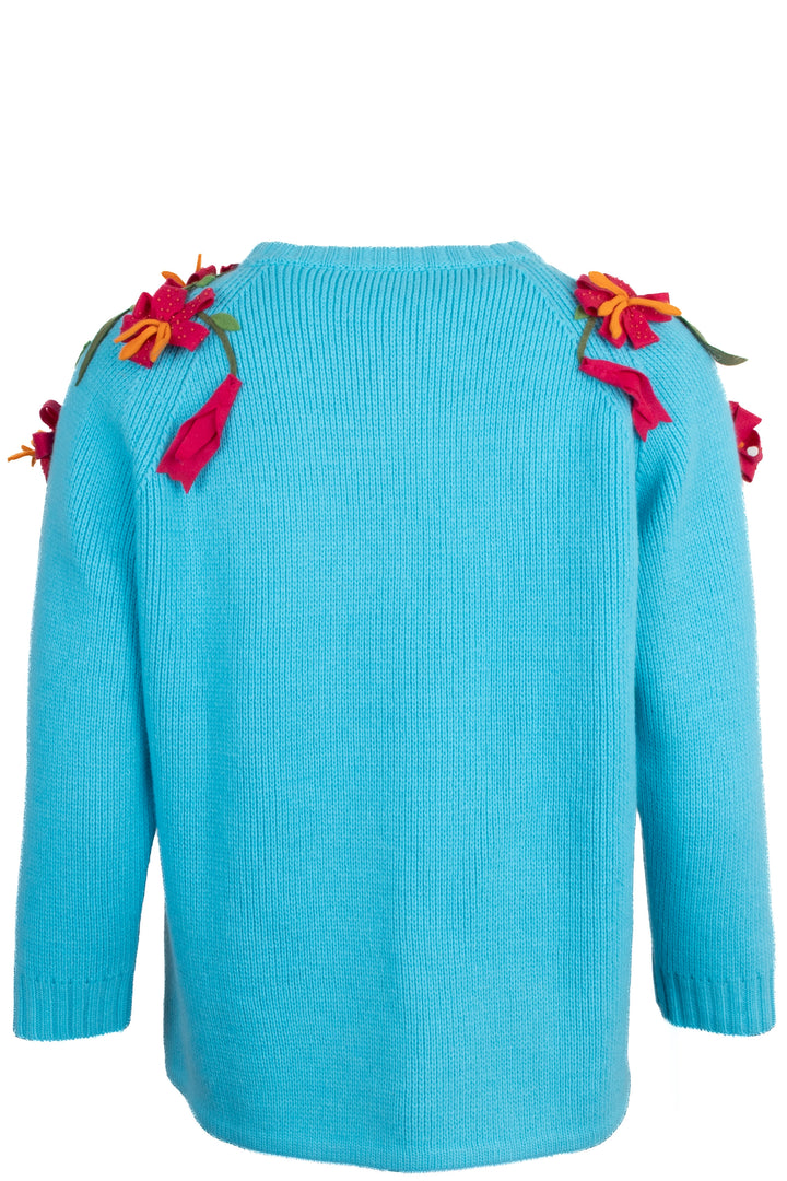 GUCCI Garden Flower Embroidered Knit Jacket Blue