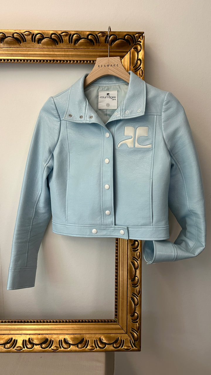 COURREGES Reedition Vinyl Cropped Jacket Light Blue