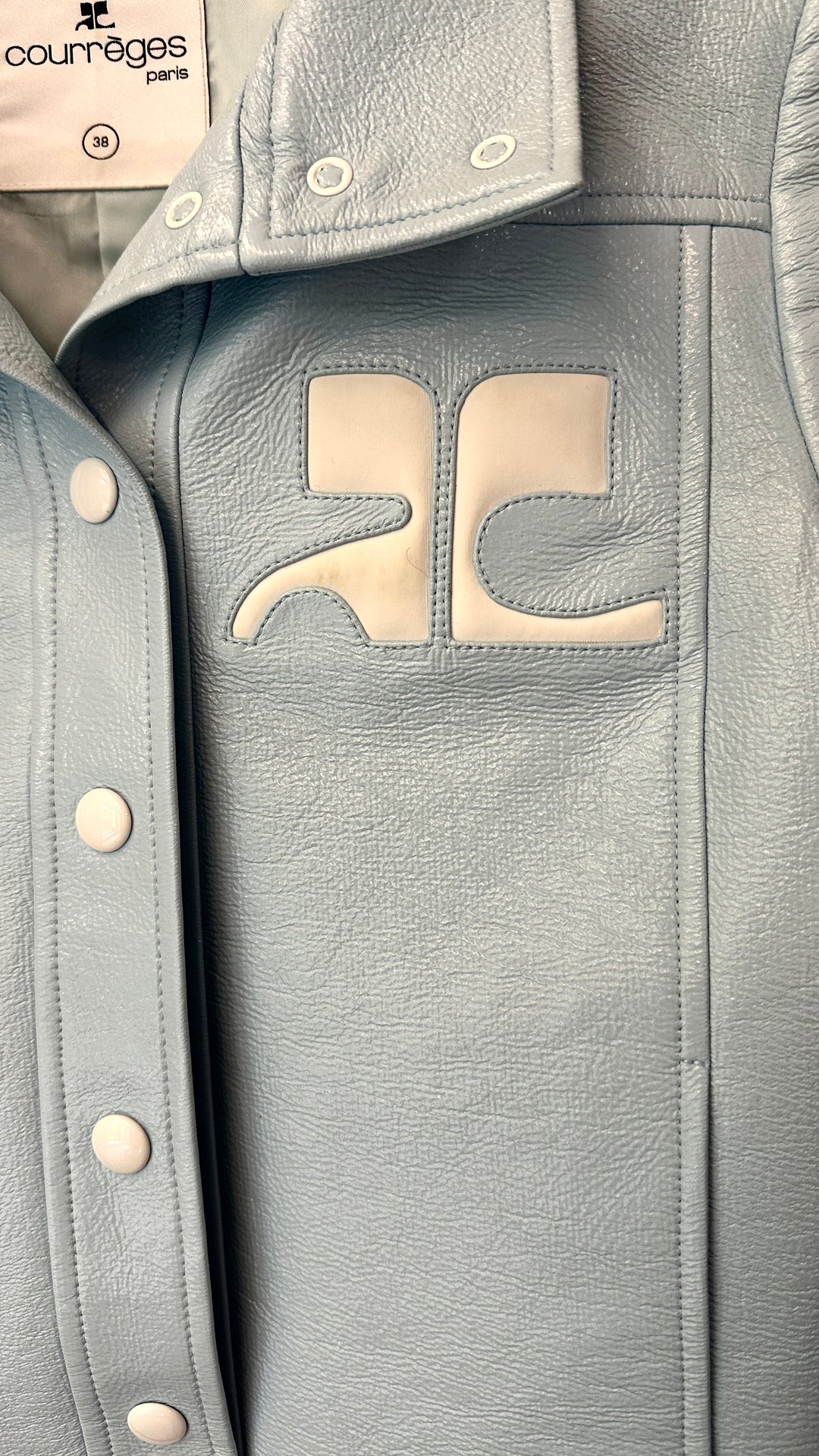 COURREGES Reedition Vinyl Cropped Jacket Light Blue