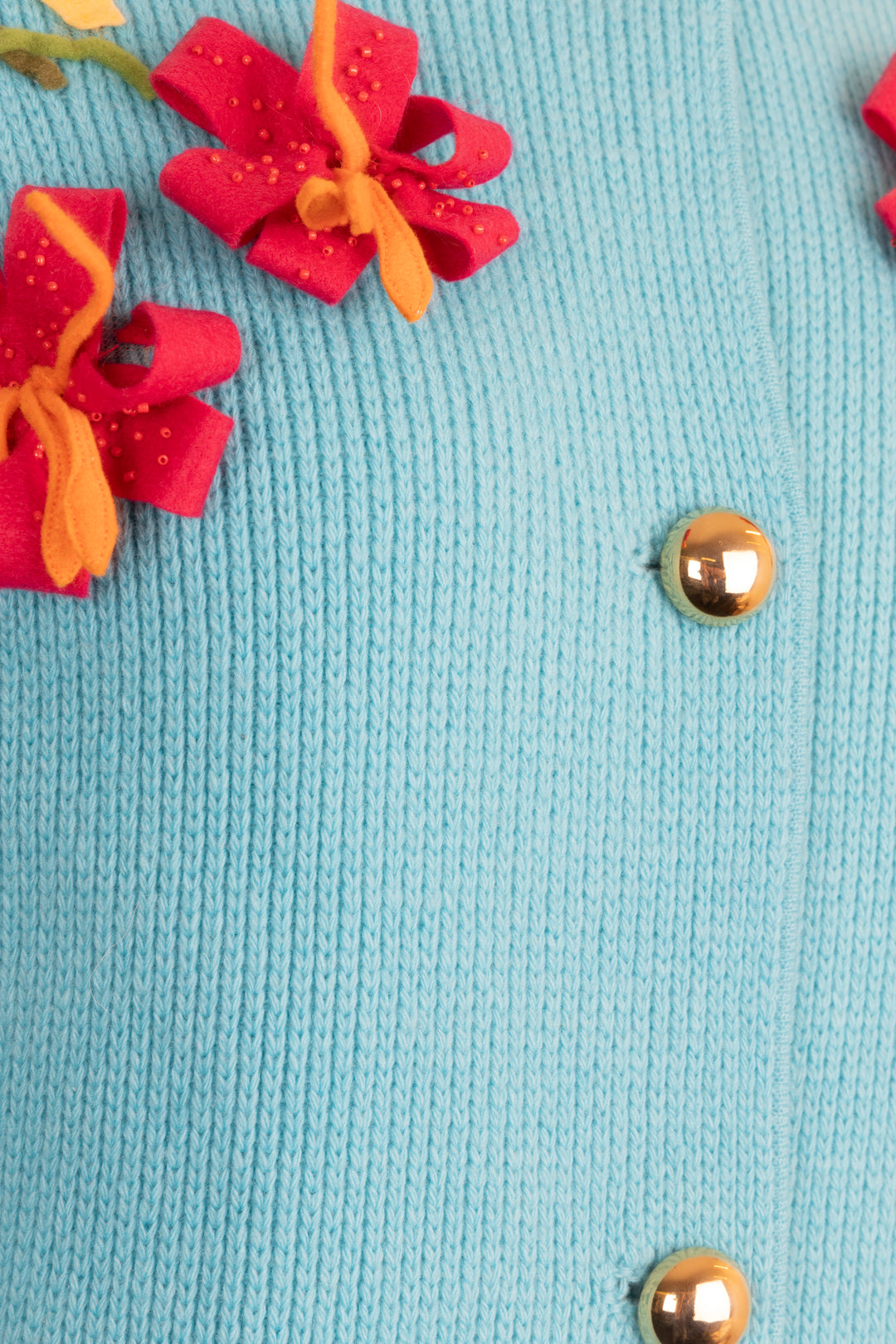 GUCCI Garden Flower Embroidered Knit Jacket Blue