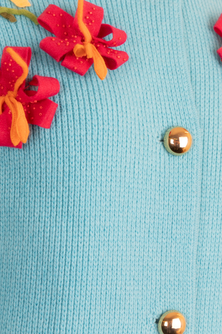 GUCCI Garden Flower Embroidered Knit Jacket Blue