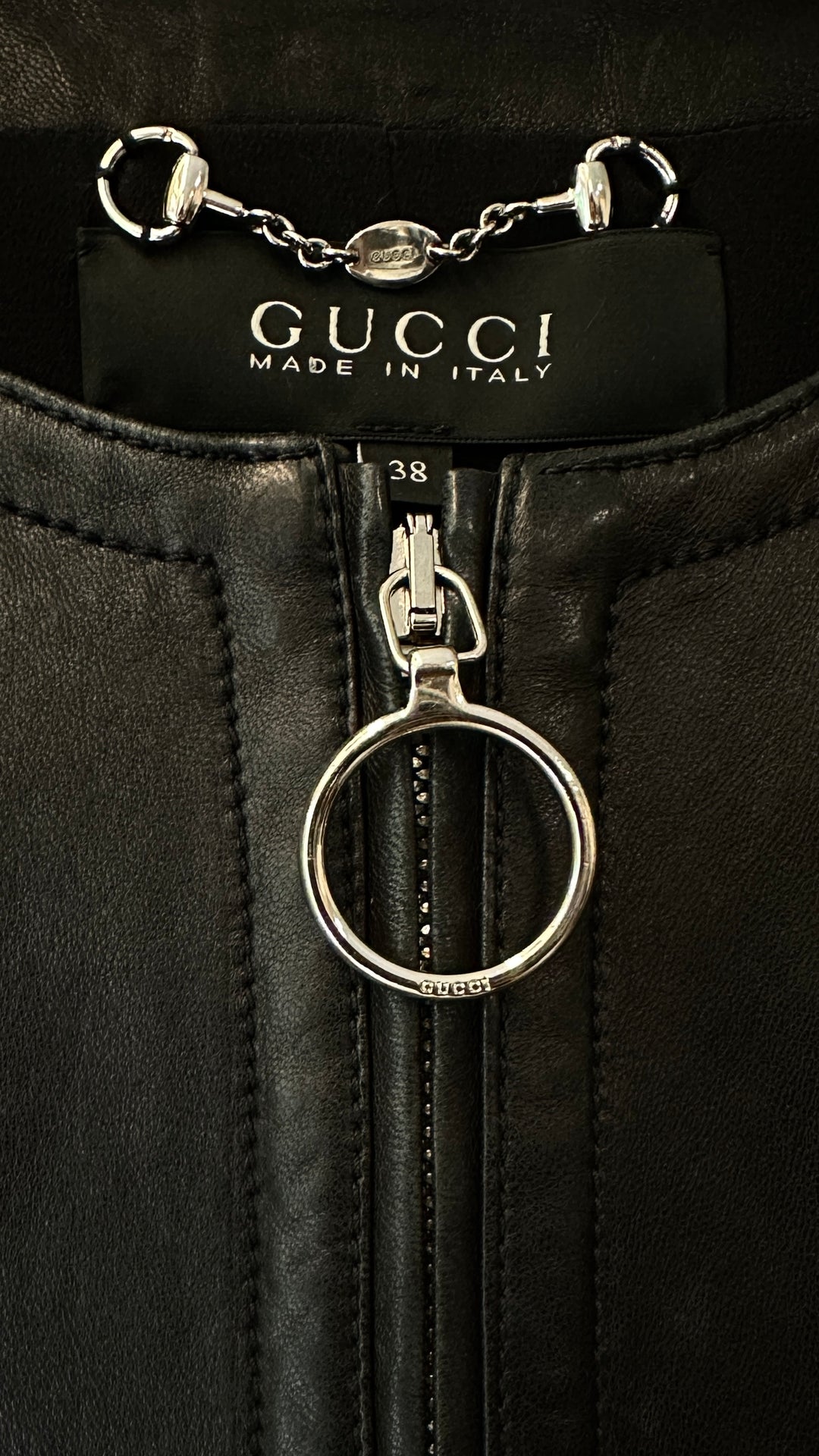 GUCCI Belted Leather Jacket Black