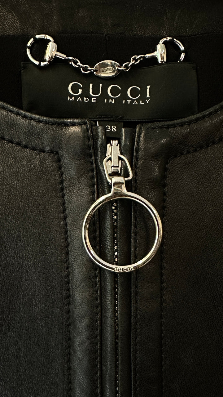 GUCCI Belted Leather Jacket Black