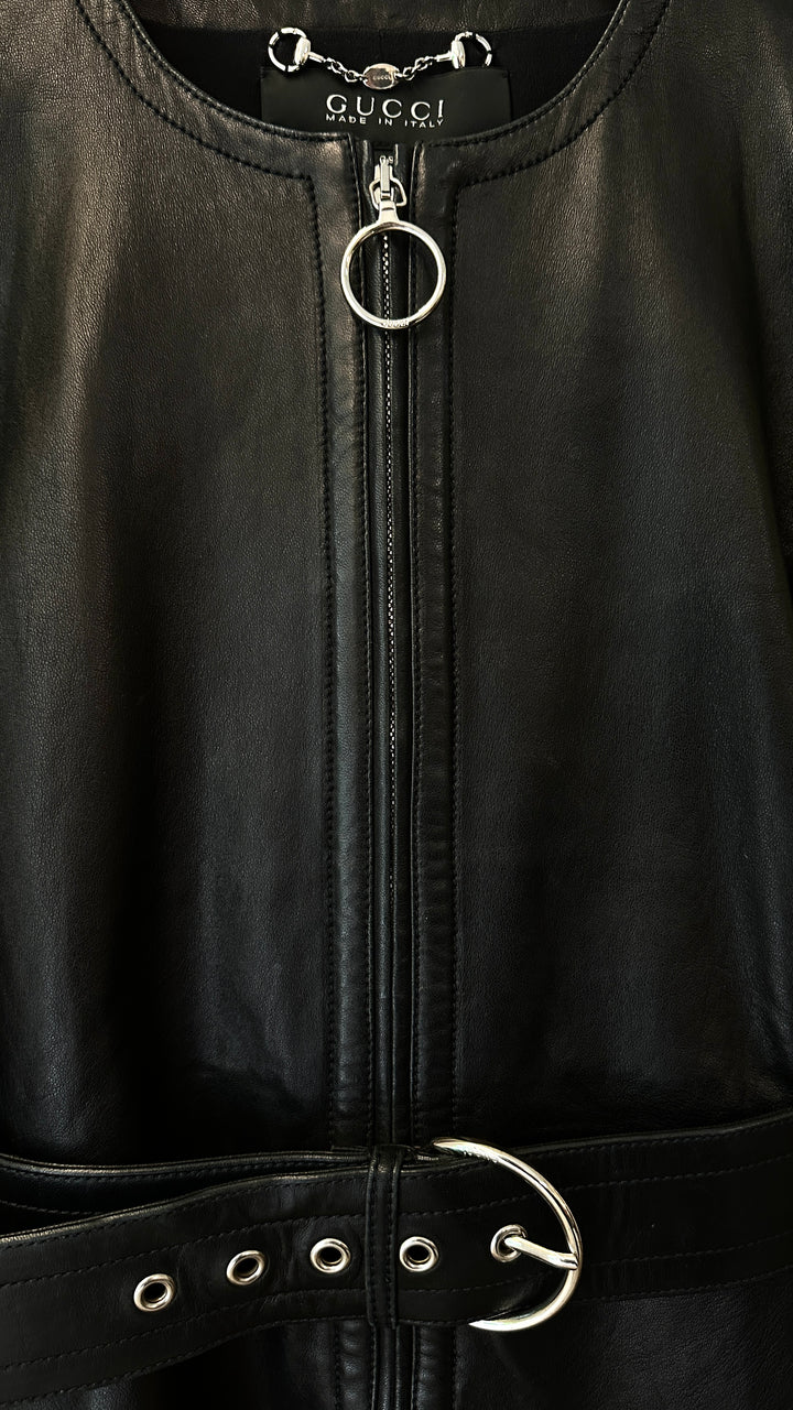 GUCCI Belted Leather Jacket Black