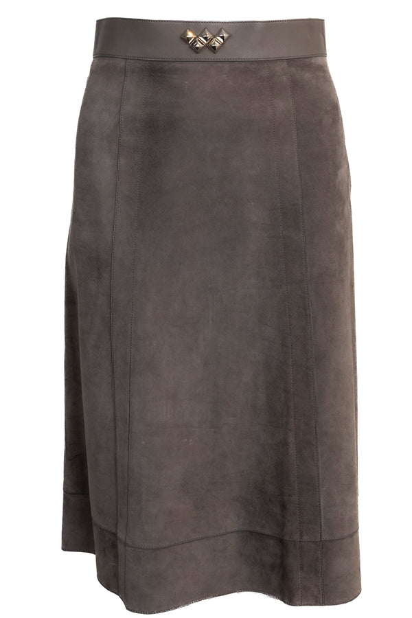Jupe cloutée HERMÈS en daim gris