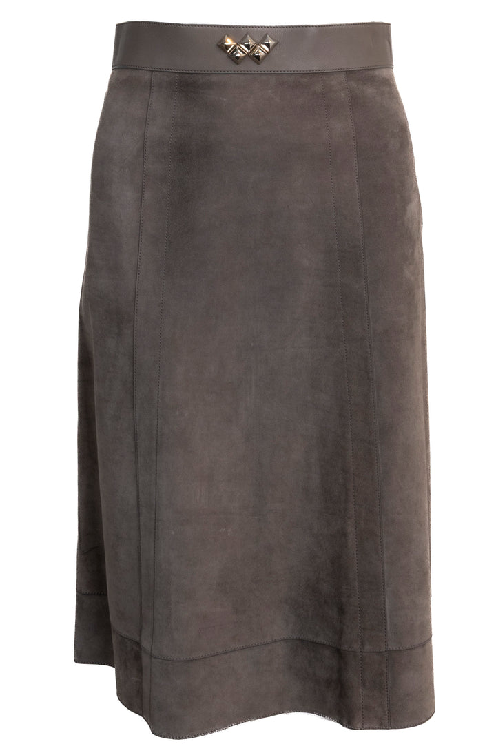 HERMÈS Studded Skirt Suede Brown