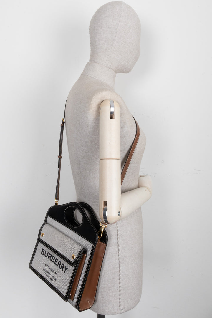BURBERRY Mini Pocket Bag Brown and Black Leather and Canvas