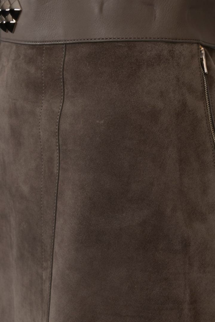 HERMÈS Studded Skirt Suede Brown