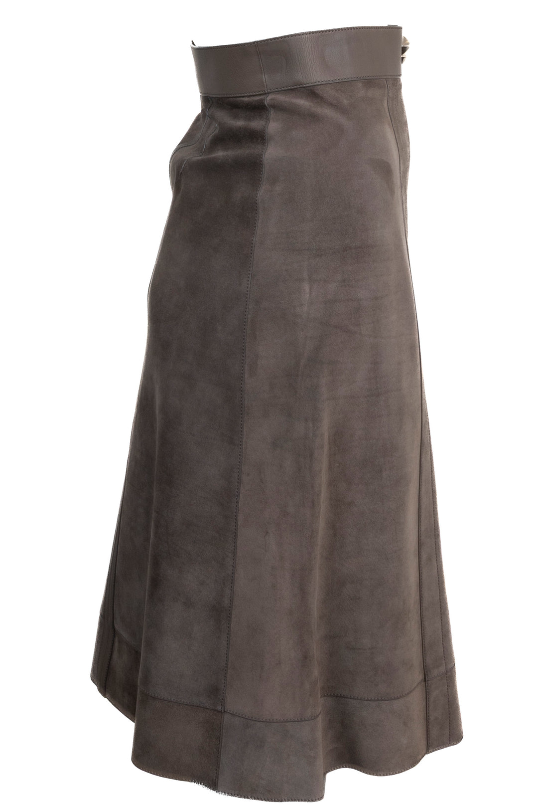 HERMÈS Studded Skirt Suede Brown