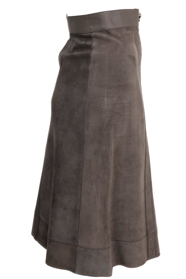HERMÈS Studded Skirt Suede Brown
