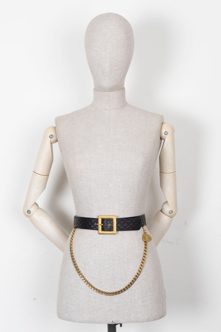 CHANEL Vintage Waist Belt Leather Black