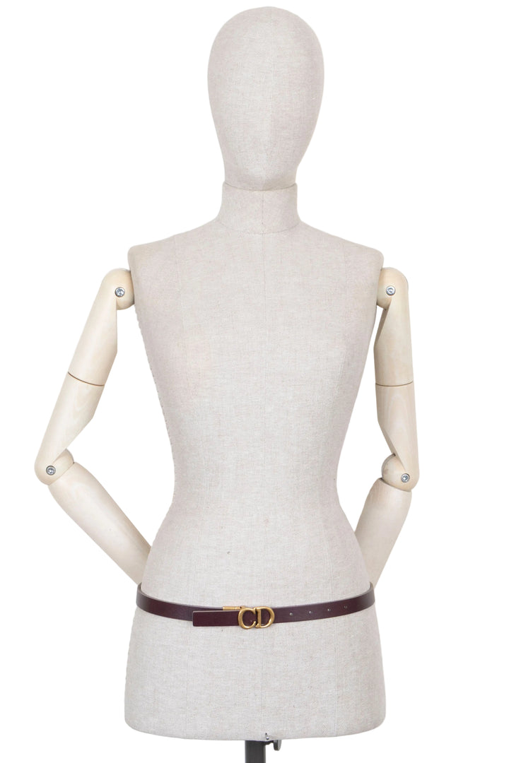 CHRISTIAN DIOR 30 Montaigne Reversible Belt Leather Gray Bordeaux