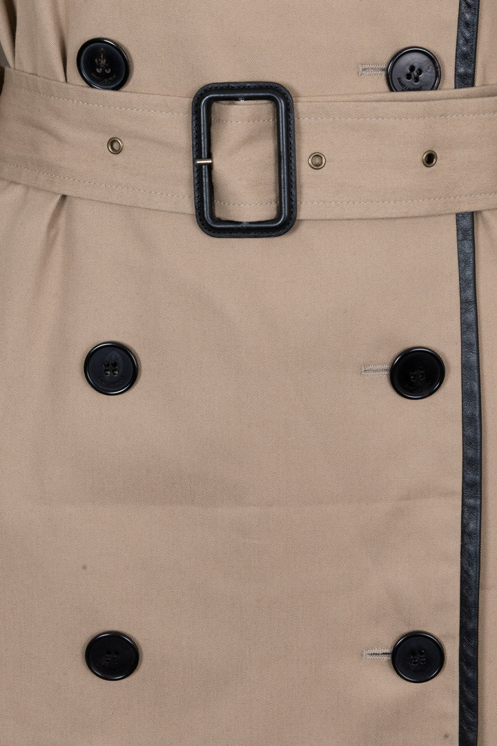SAINT LAURENT 2020 Leather Detail Trench Coat Beige