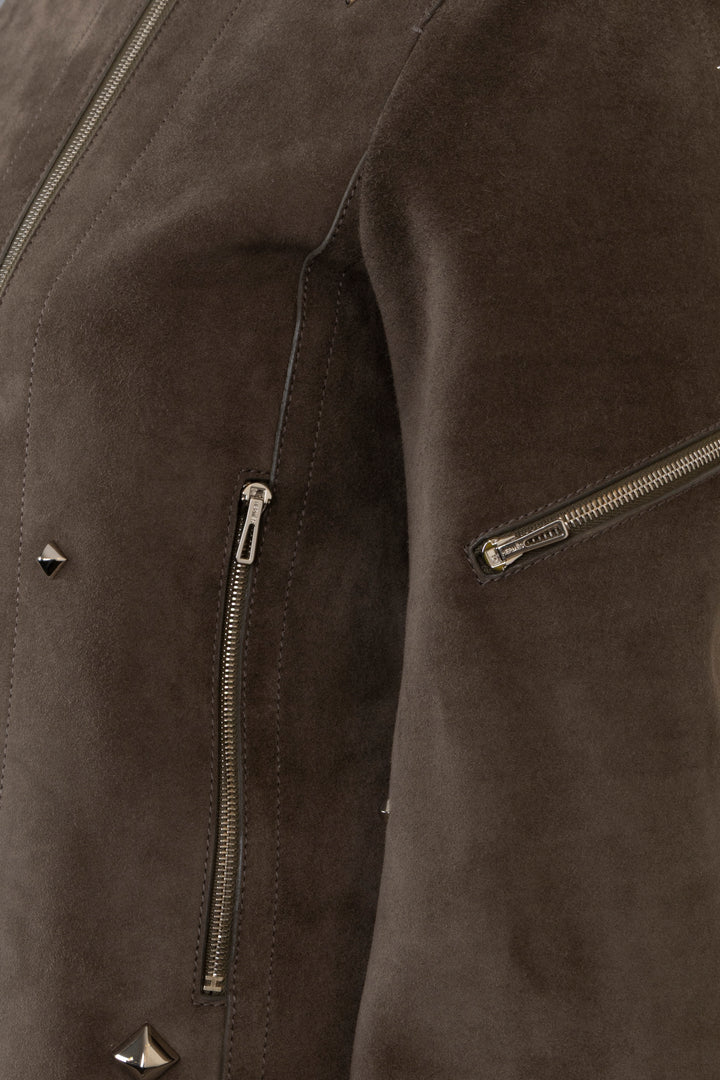 HERMÈS Studded Jacket Suede Brown