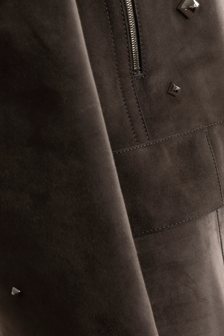 HERMÈS Studded Jacket Suede Brown