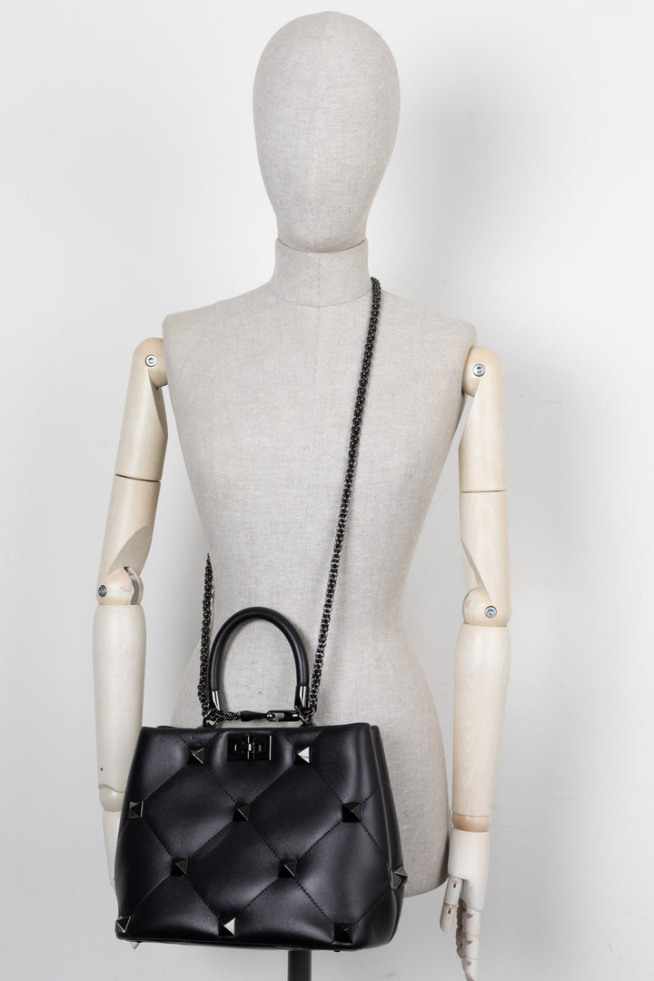 VALENTINO Roman Stud The Handle Bag All Black